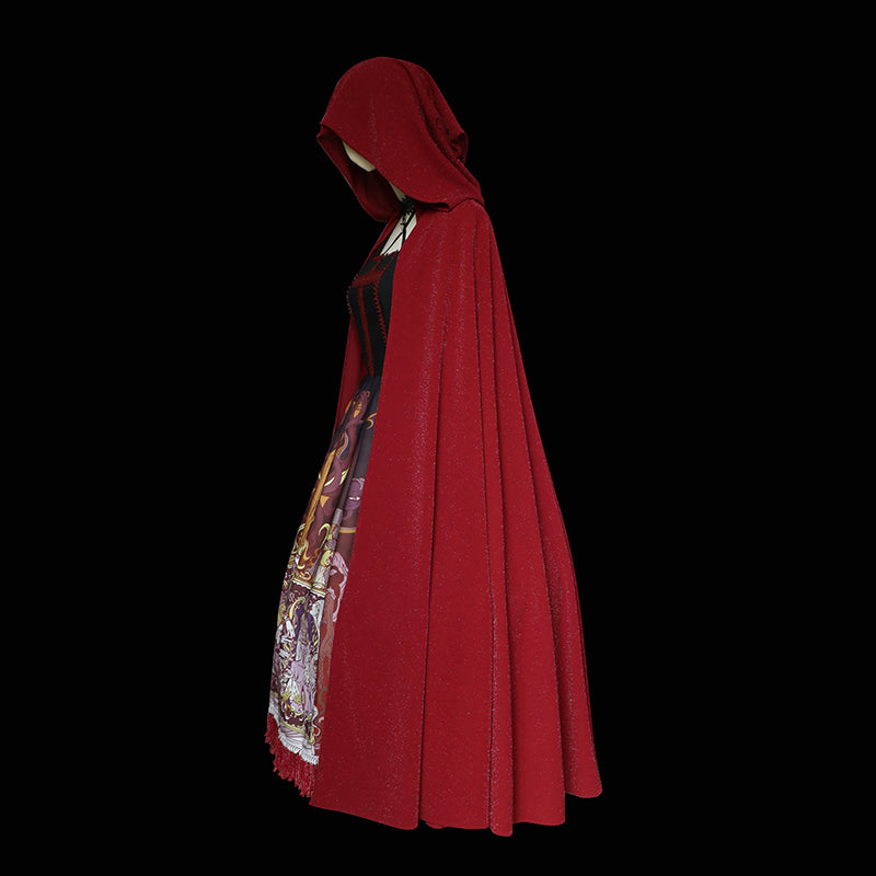 MILU ORIG~Gothic Lolita Long Cloak with Hat Multicolors M red 
