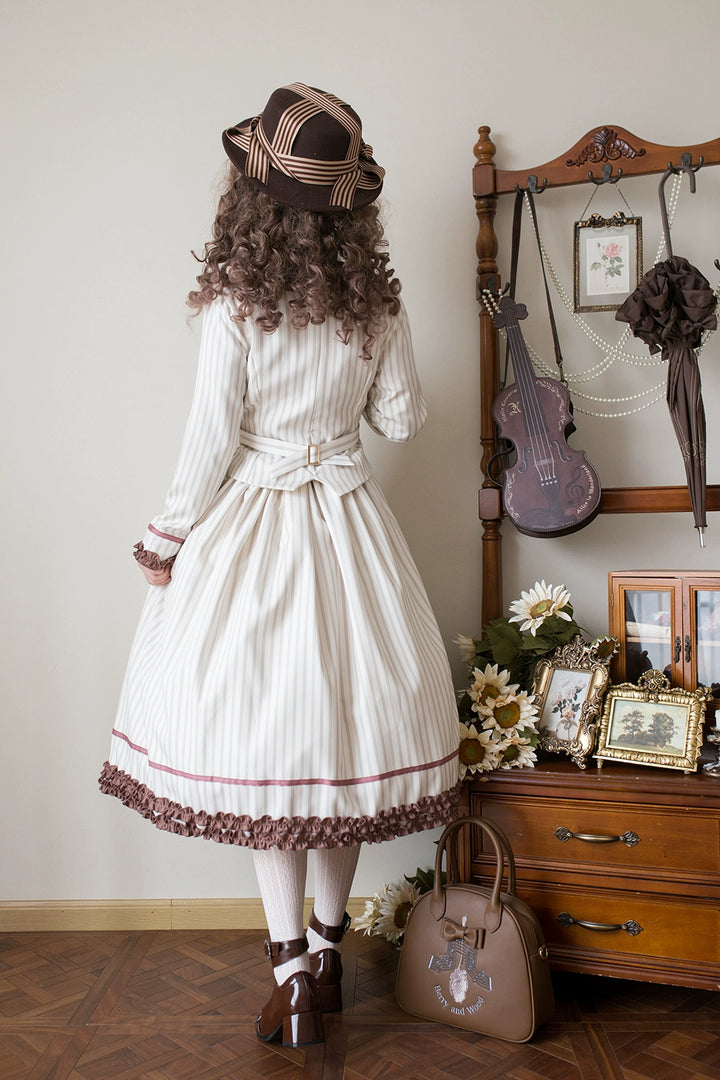 Miss Point~Classical Chocolate~Classic Lolita Jacket Elegant Striped Short Outwear