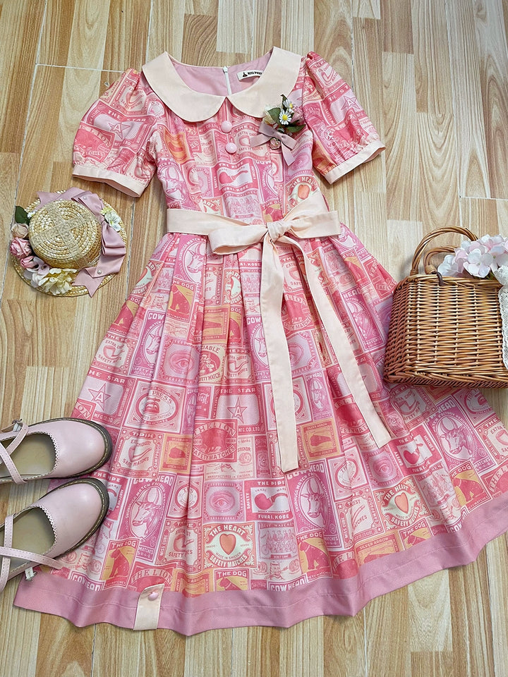 Miss Cube - Antique Label - Retro Lolita OP Dress Short Sleeve Dress 35660:498716