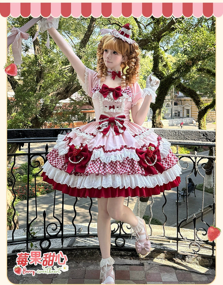 Sakurahime~Berry Sweetheart~Sweet Lolita OP Suit Old School Lolita Dress and Top Hat