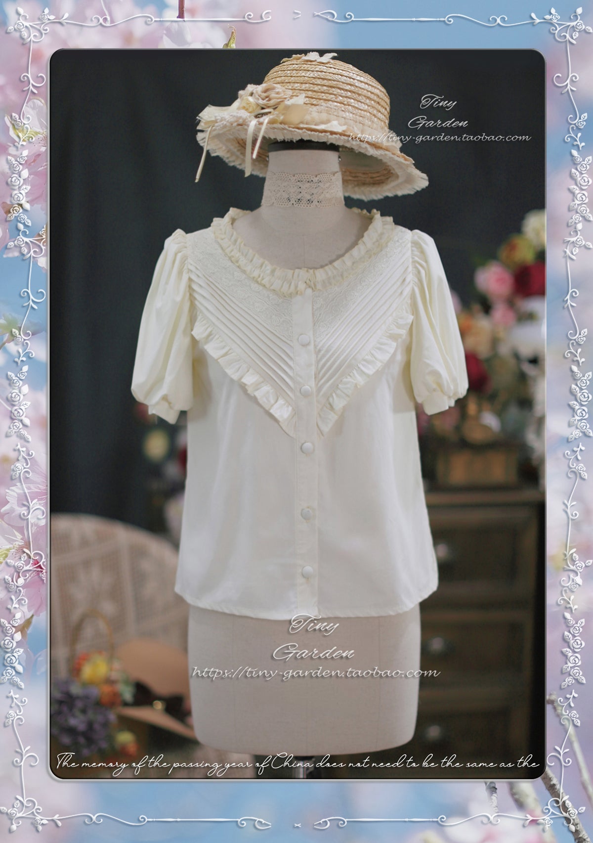 Tiny garden~Elegant Lolita Blouse Short Sleeve Lolita Shirt S Ivory 