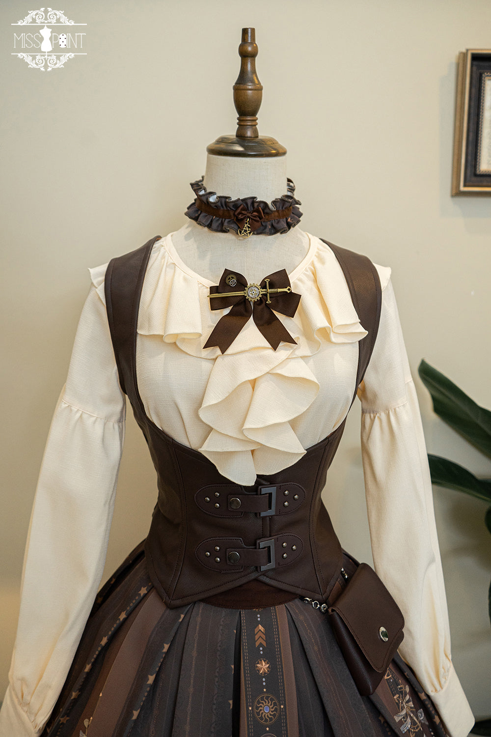 Miss Point - Demon Hunter's Diary - Gothic Lolita PU Leather Vest XS Brown Vest Only