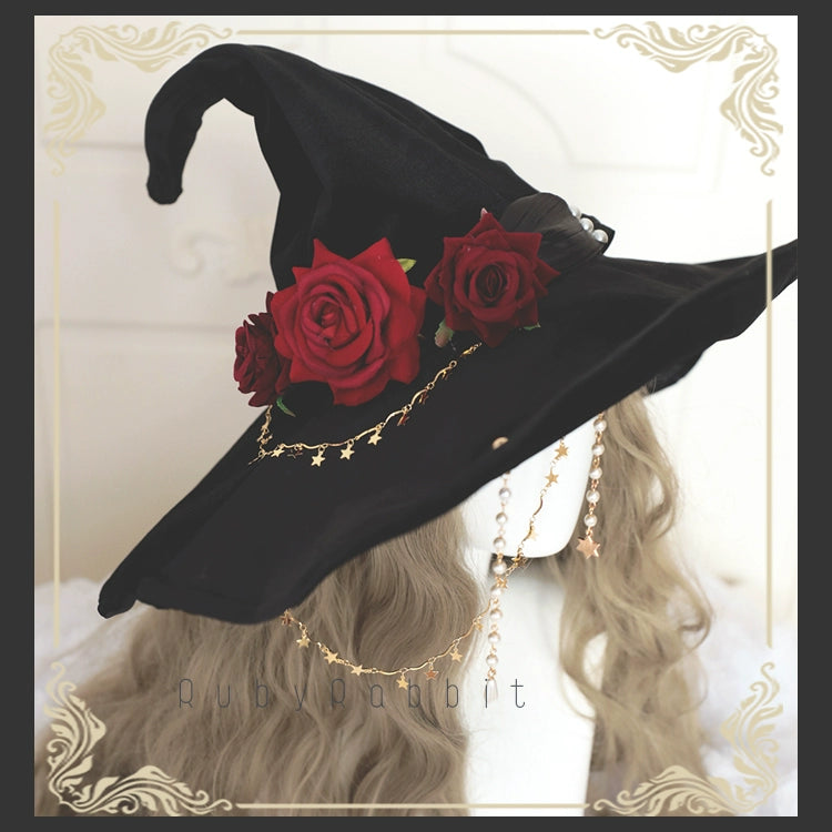 Ruby Rabbit - Gothic Lolita Witch Hat Velvet Halloween Hat Wide Brim