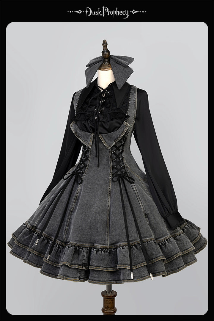 DuskProphecy~Egret 2.2-3.1 Version~Sweet Lolita Denim JSK Bust-Supporting Dress 42166:729620