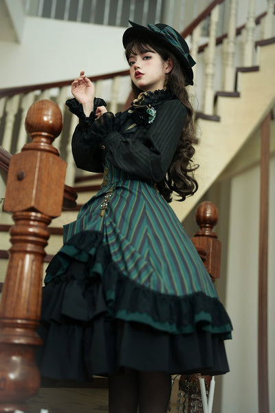 (Buyforme)Miss Point~Customized Lolita Elegant Striped High Waisted Fishbone SK   