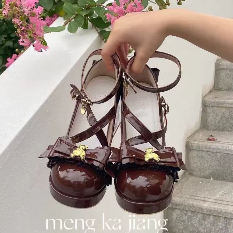Meng Ka Jiang - Dreamy Bear - Sweet Lolita Shoes, Transparent Heel With Embedded Bear