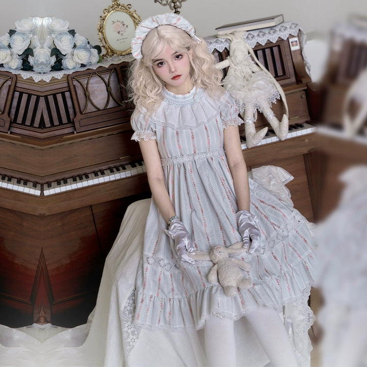 With PUJI~Annie's Dreamland~Cotton Lolita OP Dress Doll Collar Summer Dress   