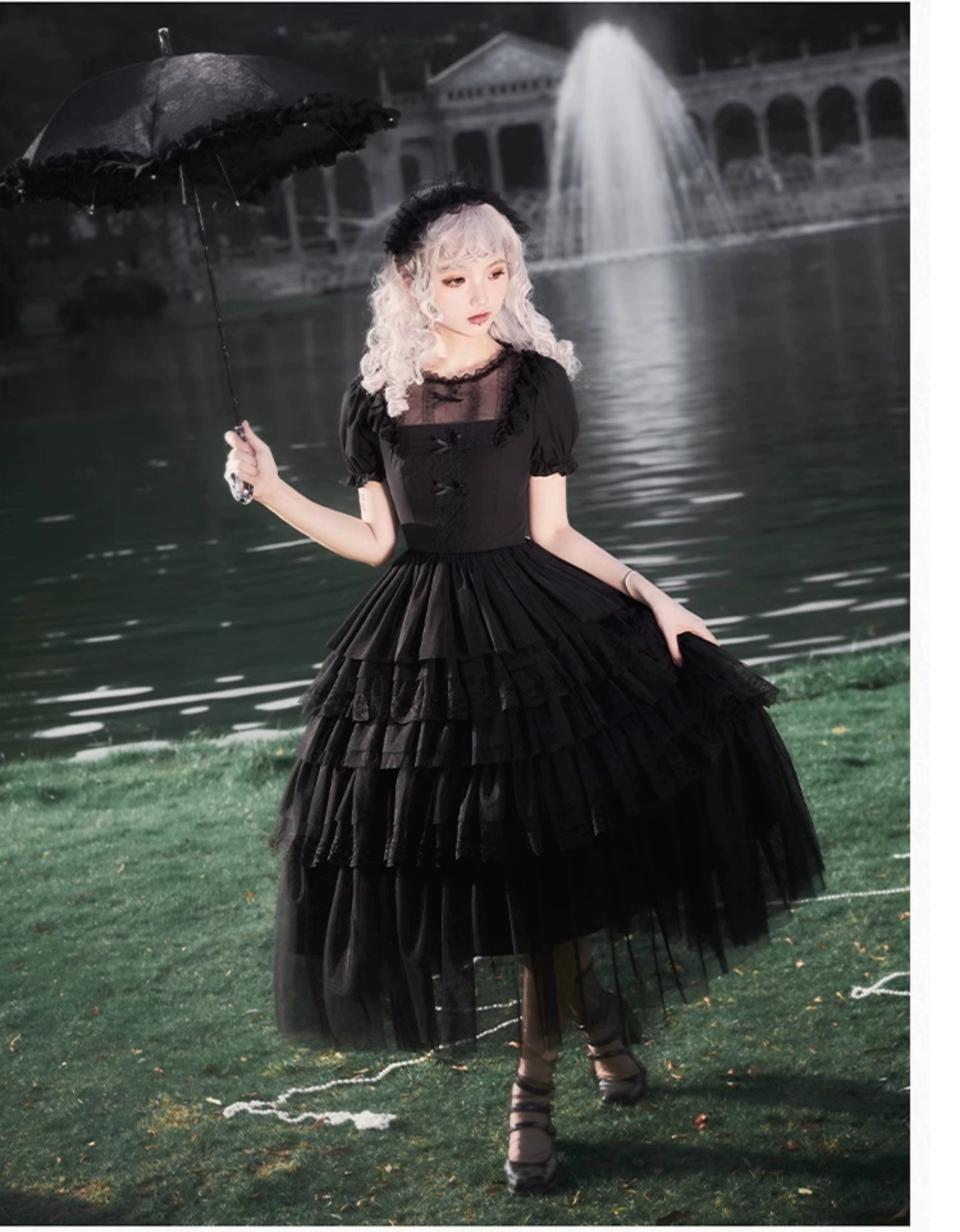 With PUJI - Ivory Tower Enhance - Elegant Lolita JSK Dress Tiered Drawstring OP 38798:601612