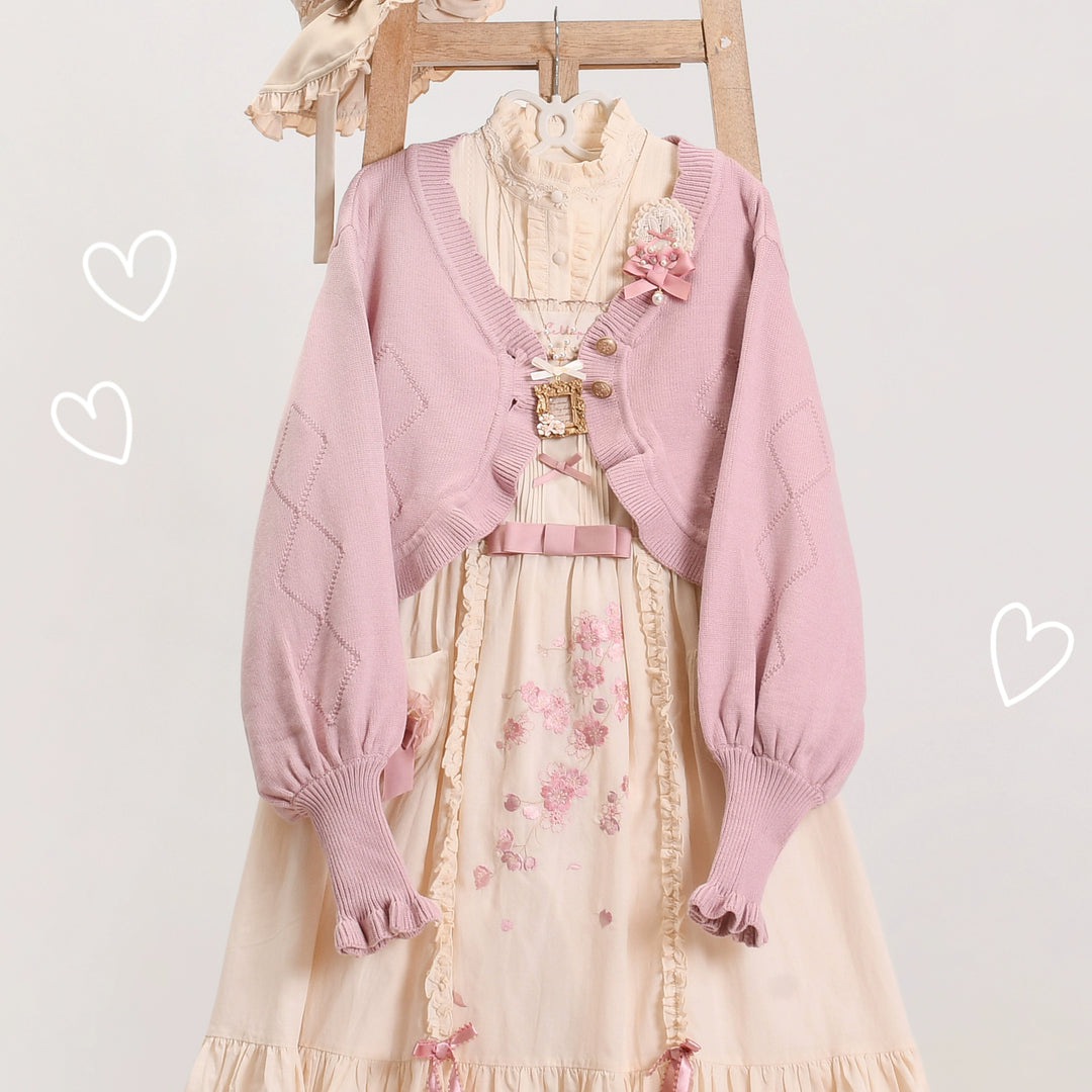 MIST~Cookie~Vintage Lolita Cardigan Short Sweater Multicolors S lotus pink (L M S) 31538:369498