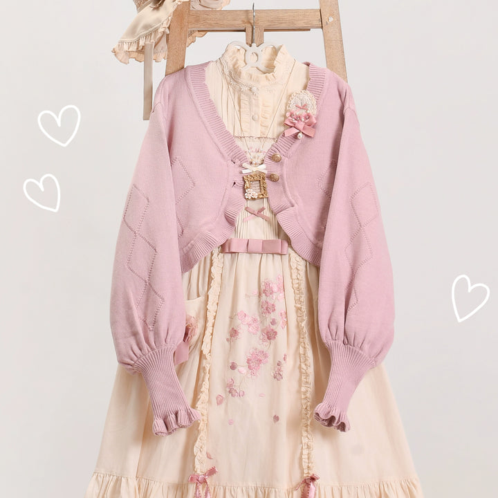 MIST~Cookie~Vintage Lolita Cardigan Short Sweater Multicolors S lotus pink 