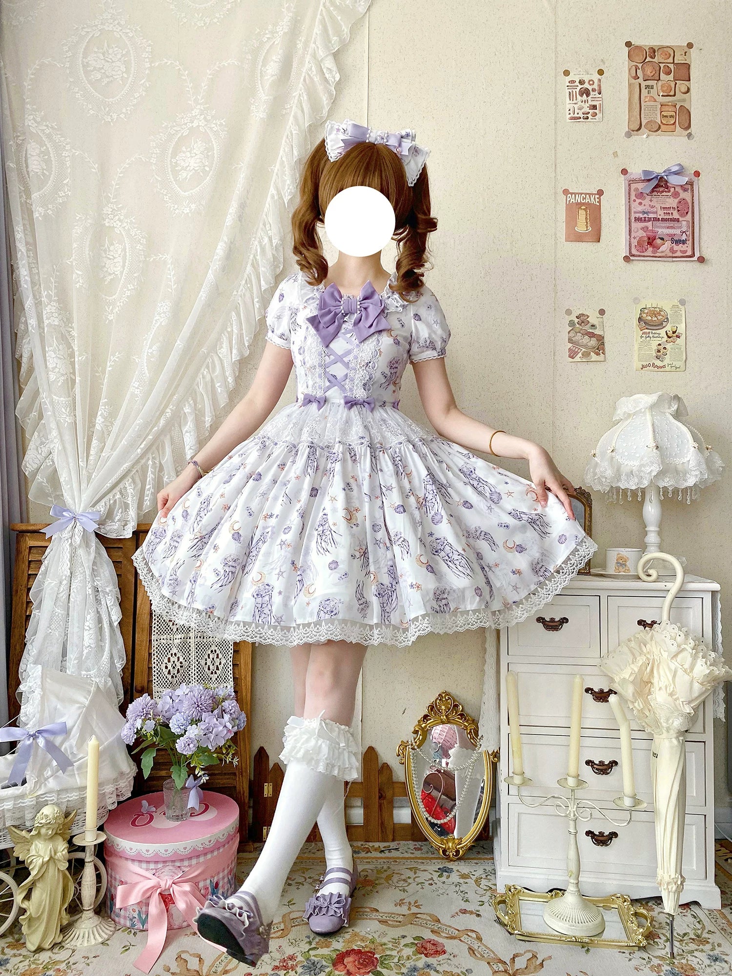 Starry Jellyfish - Printed Classic Lolita JSK Dress, Short Sleeve OP