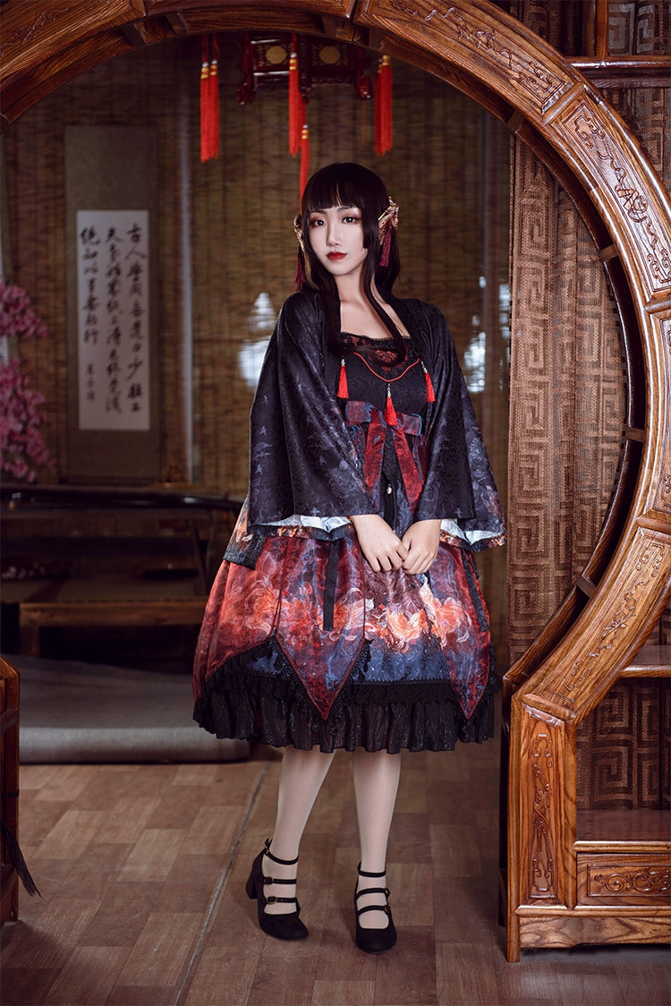 (BFM)EdenLost~Black JSK Chinese Style Lolita Goldfish Jumper Skirt   