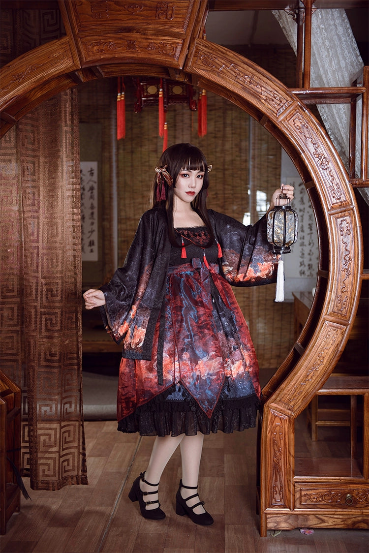 (BFM)EdenLost~Black JSK Chinese Style Lolita Goldfish Jumper Skirt   