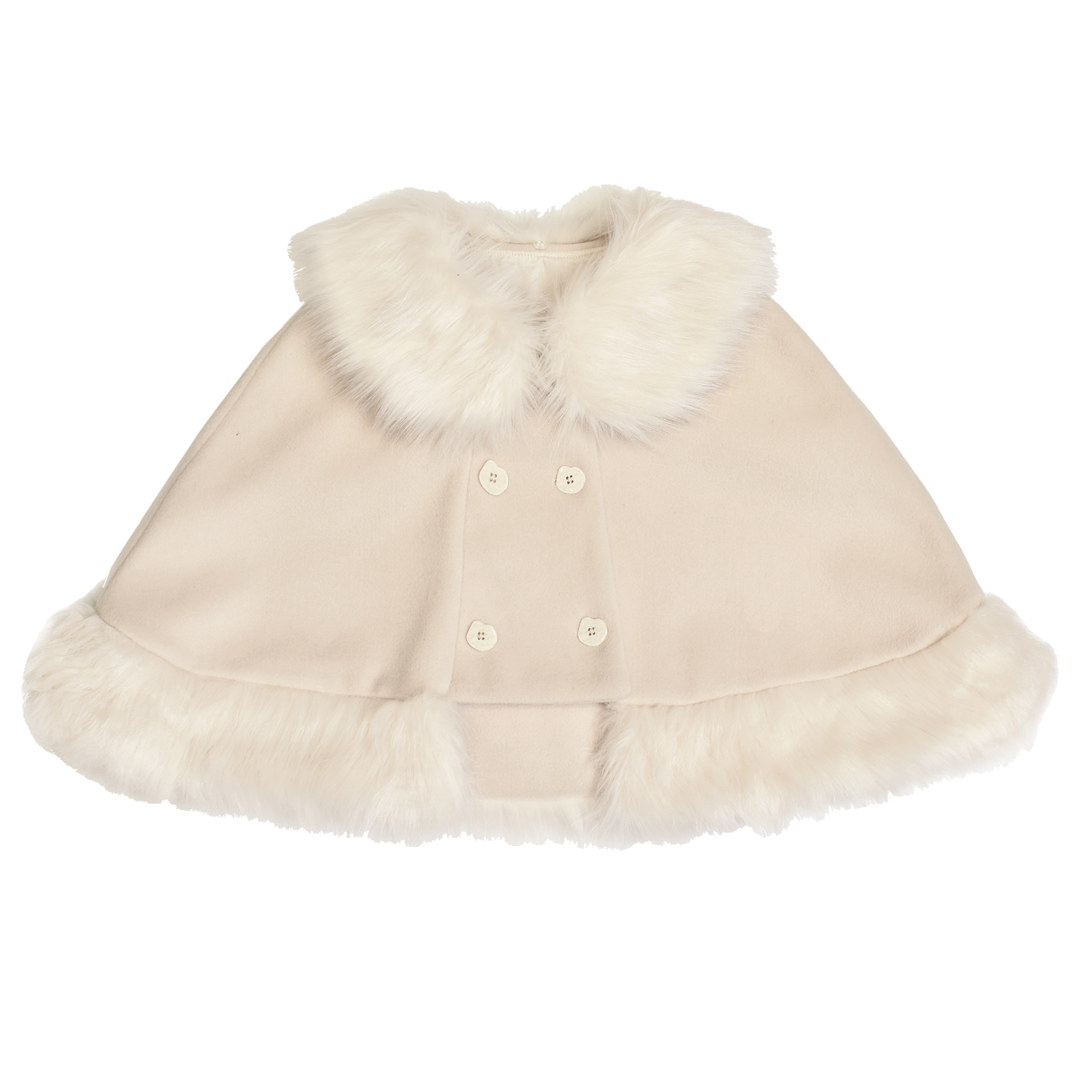 Southern Cross~Walnut Clip Bear~Winter Kawaii Lolita Cape Cute Fur Collar Cloak Beige Cape Small 