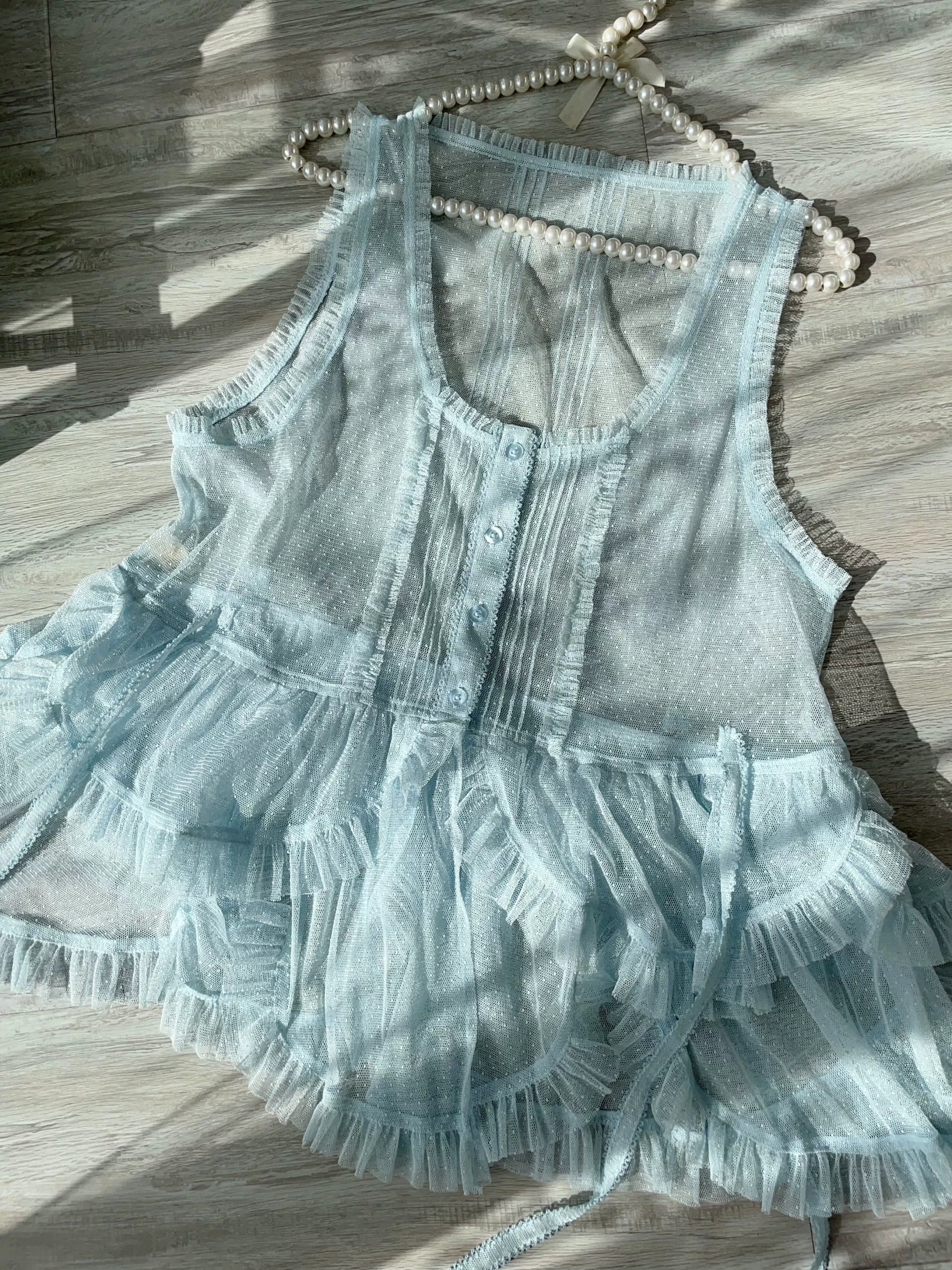 Sweet Dreamer~Antique Wall~Classic Vintage Lolita Vest Tulle Polka Dot Vest 41474:699040