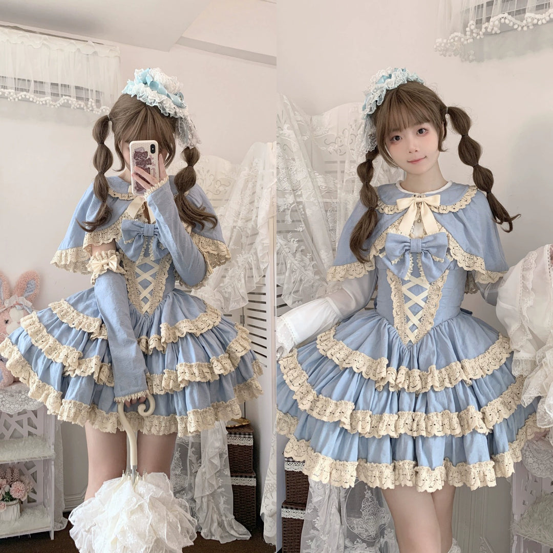 To Alice~Dear dolls~Old School Lolita Three-Tiered Suspender Dress Set   