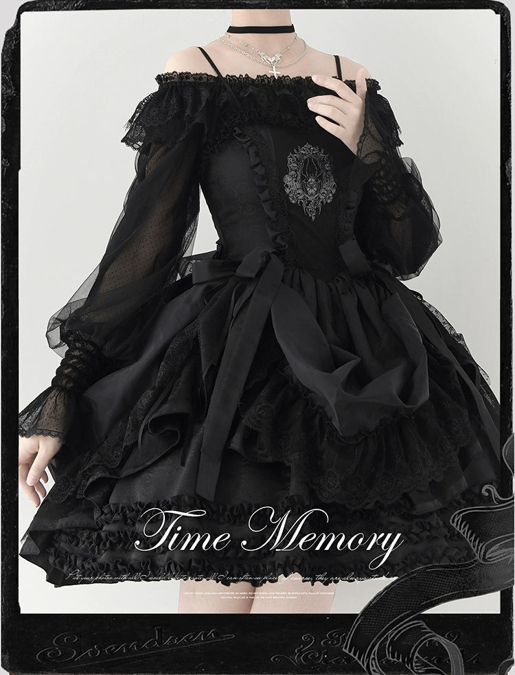 Time Memory~Layered Heart~Sheer Classic Shirt with Mutton Sleeves & Polka Dot
