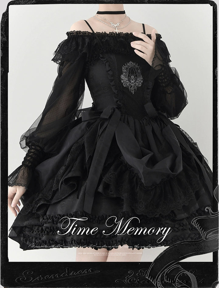 Time Memory~Layered Heart~Sheer Classic Shirt with Mutton Sleeves & Polka Dot