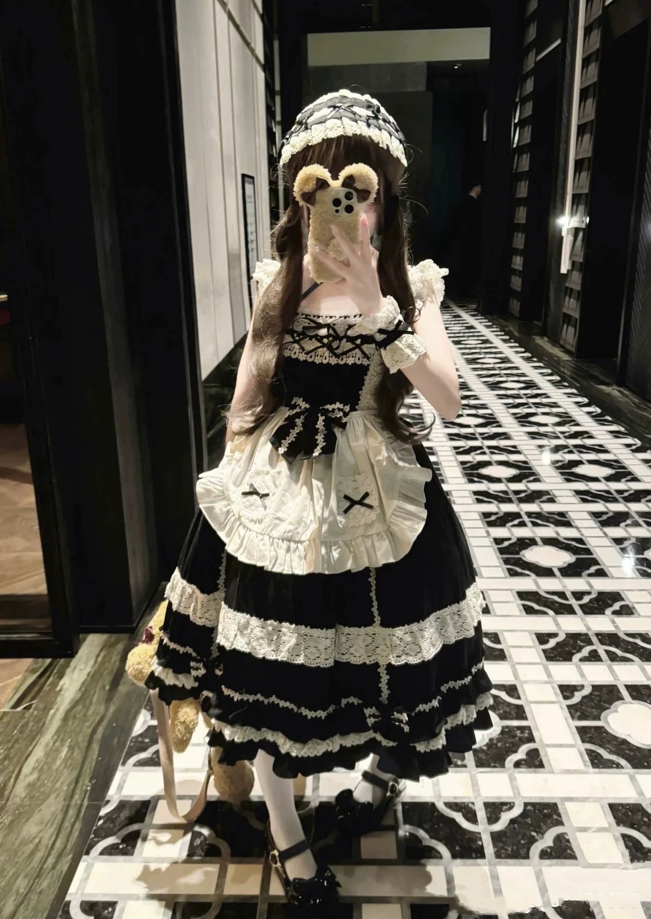 Black Old School Lolita Halter JSK Dress with Lace