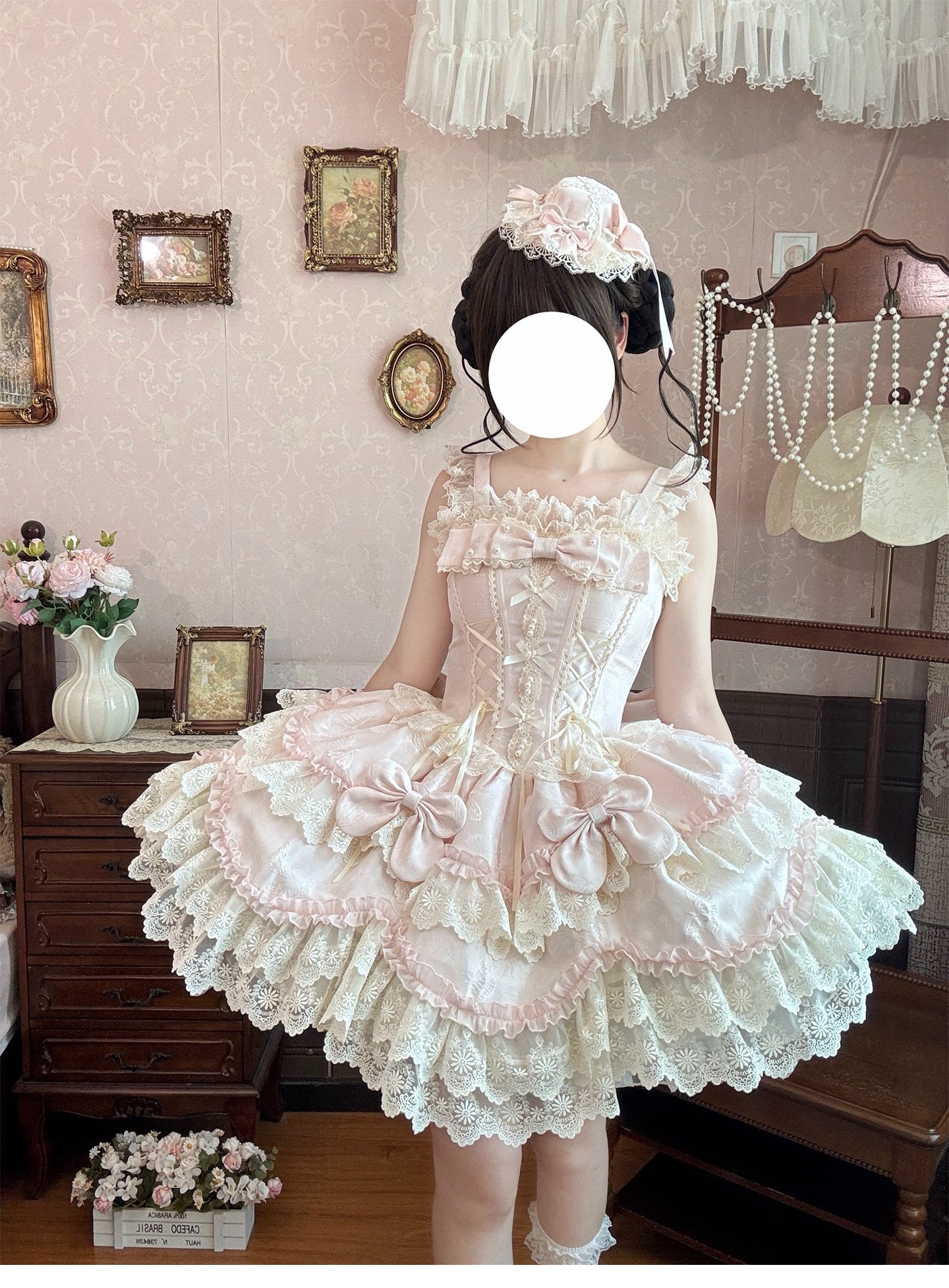 Realm of Sea Moon - Sweet Lolita Jacquard JSK, Boned Waist & Petal-shaped Hem