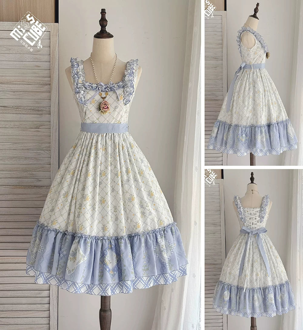 Patchwork Garden 2.0 - Classic Lolita Floral Print JSK Dress, Side Pockets