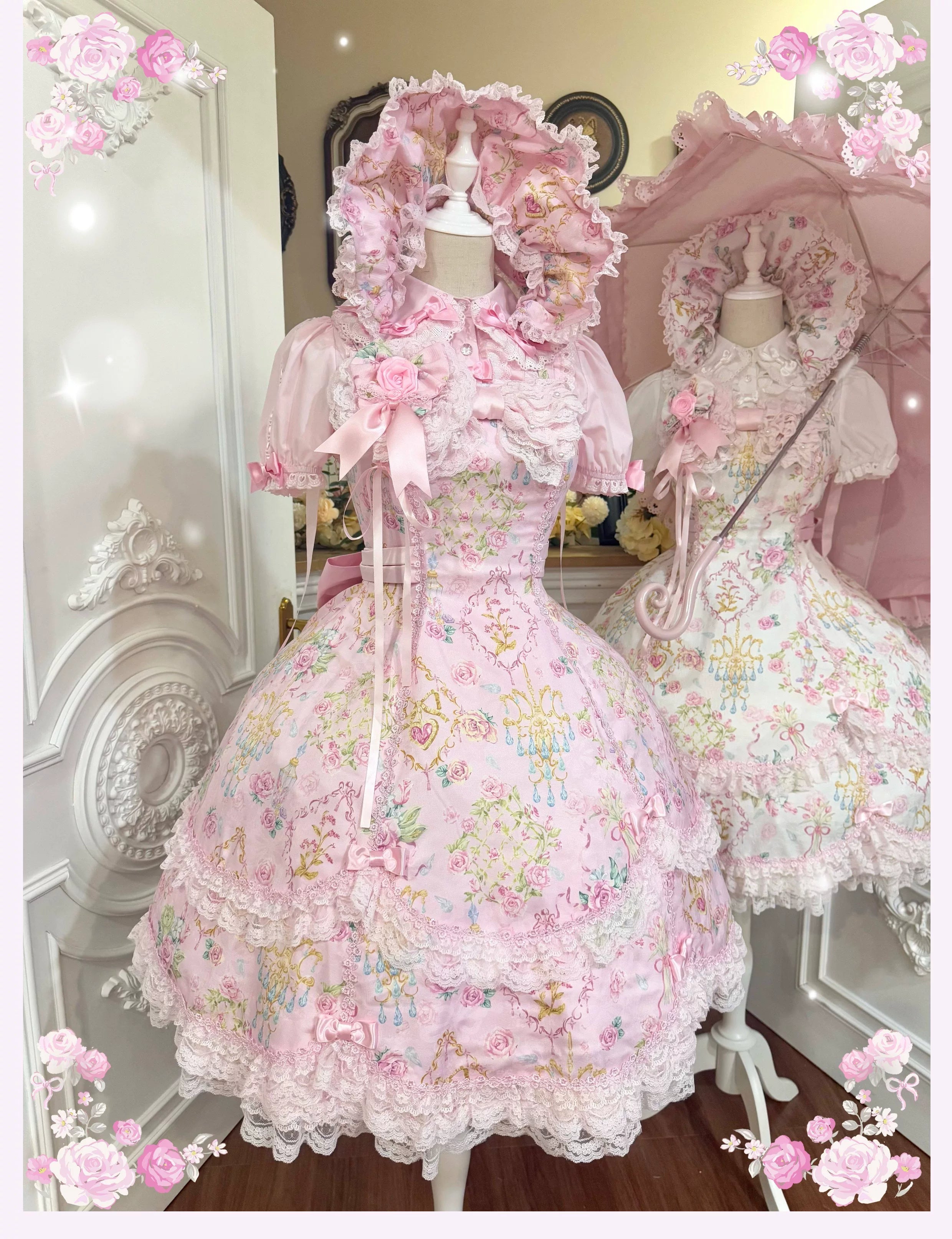 Spring 2025 - Old School Lolita Floral Print JSK Dress, Doll-Like OP 45247:842744