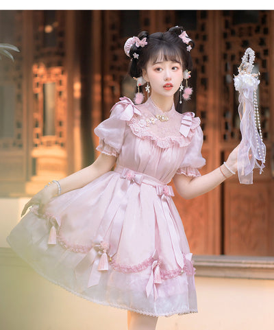 Spireme Cat~Han Lolita Pink Peach Blossom Print OP S OP 