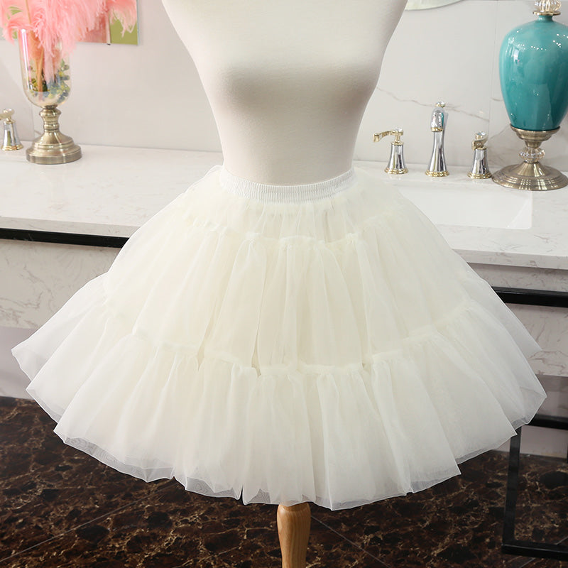Manyiluo~Daily Lolita Yarn Pannier Boneless Petticoat Free size White 