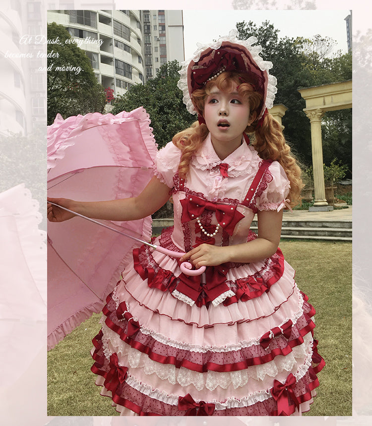 Sakurahime~Ribbon Strawberry~Sweet Lolita JSK and BNT with Old School Lolita Style 42537:744391