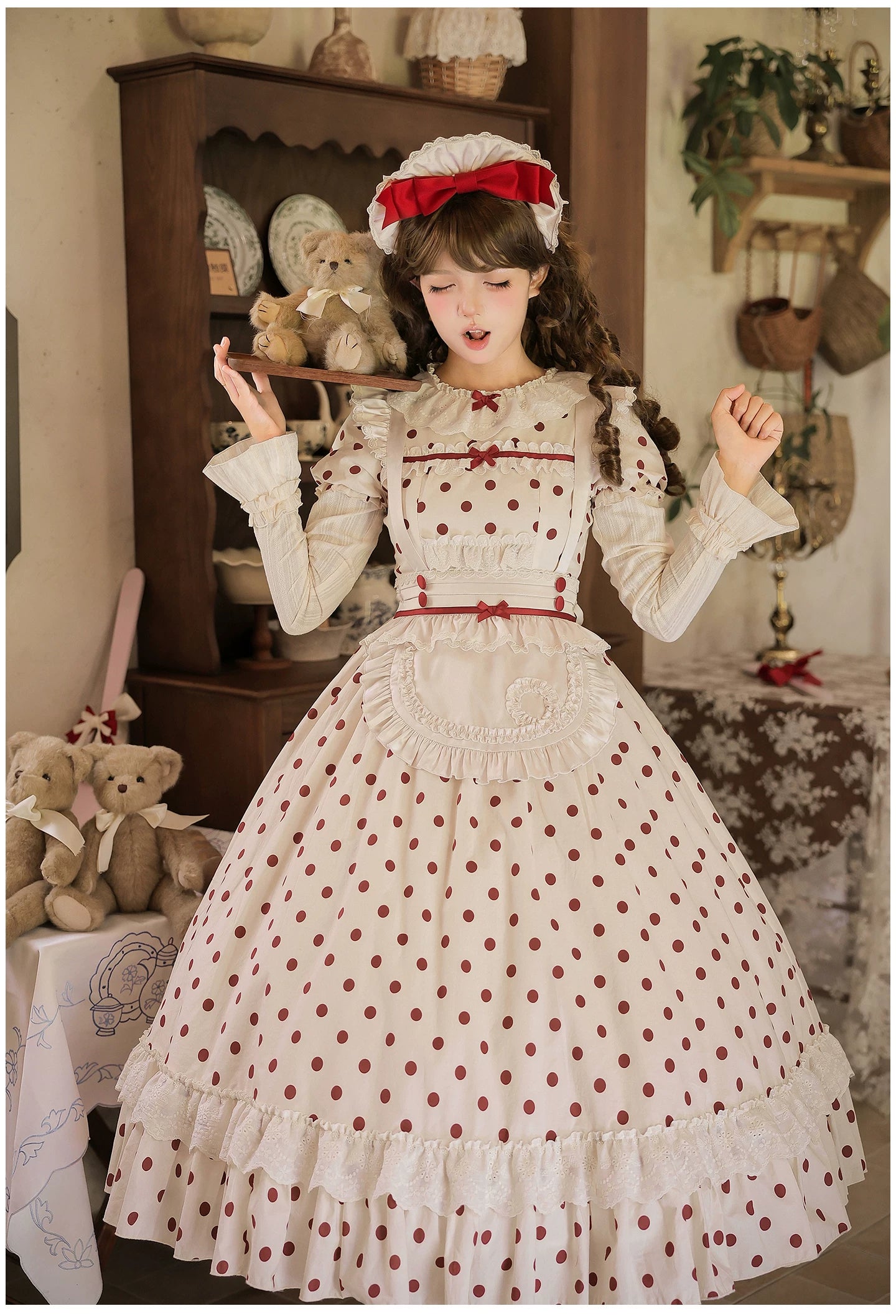 Polka Dot Lollipop - Cotton Old School Lolita Polka Dot OP Dress 45768:861517