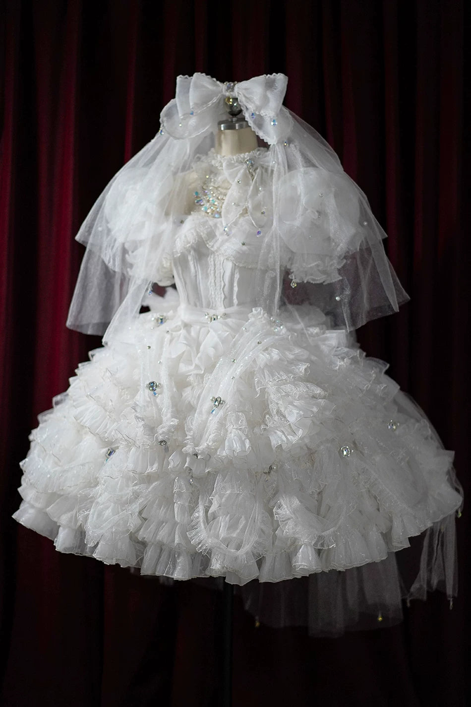 Sweet Lolita Accessories, Bow & Crystal Decor for Tea Party One Size Crystal Pure White Veil Only