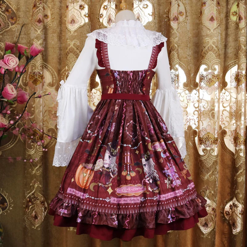 Halloween Sweet Lolita JSK Dress, Witch & Pumpkin Print 45945:869588