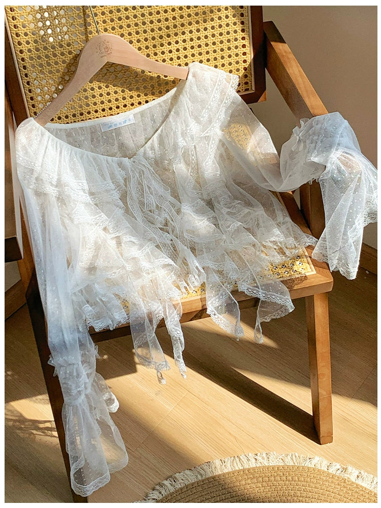 With PUJI~Letters and Poetry~Summer Classic Lolita Tulle Lace Bolero with Multi-Color