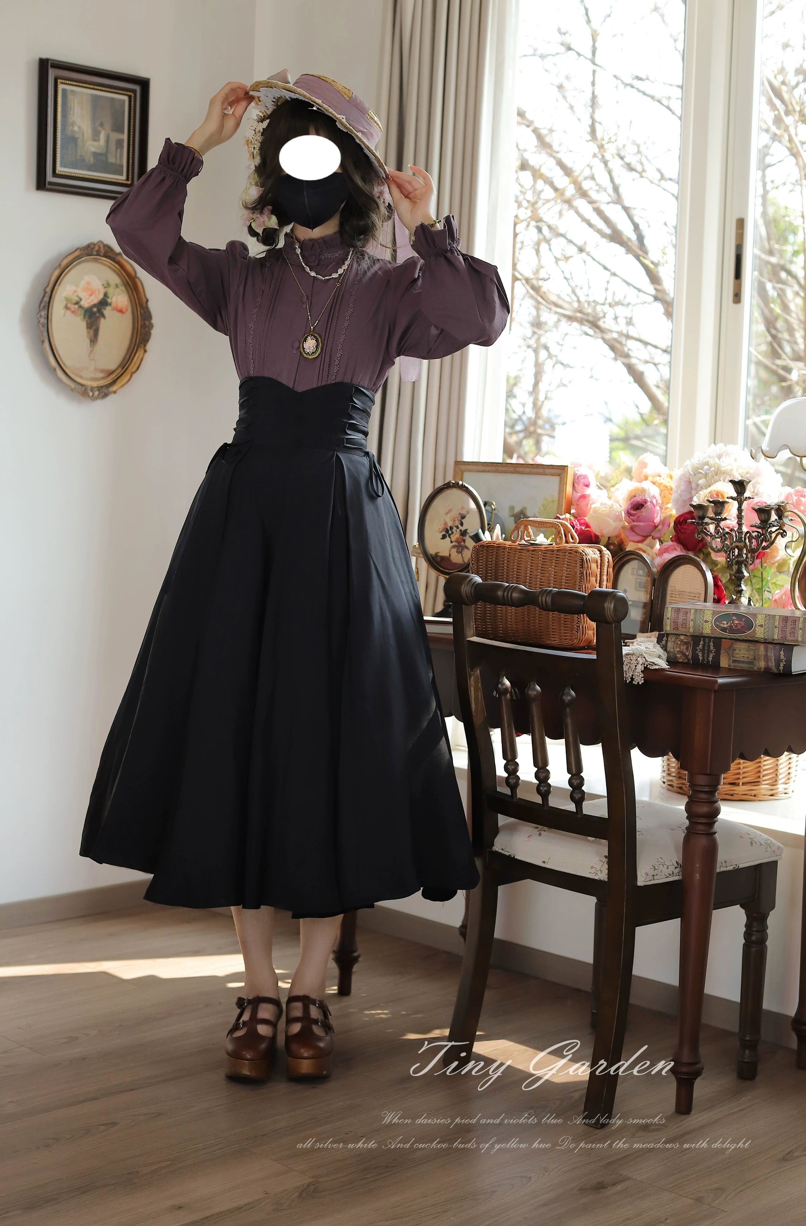 Morning Mist and Letter - Classic Lolita A-Line Skirt, High-Waist Fit Black SK Only S