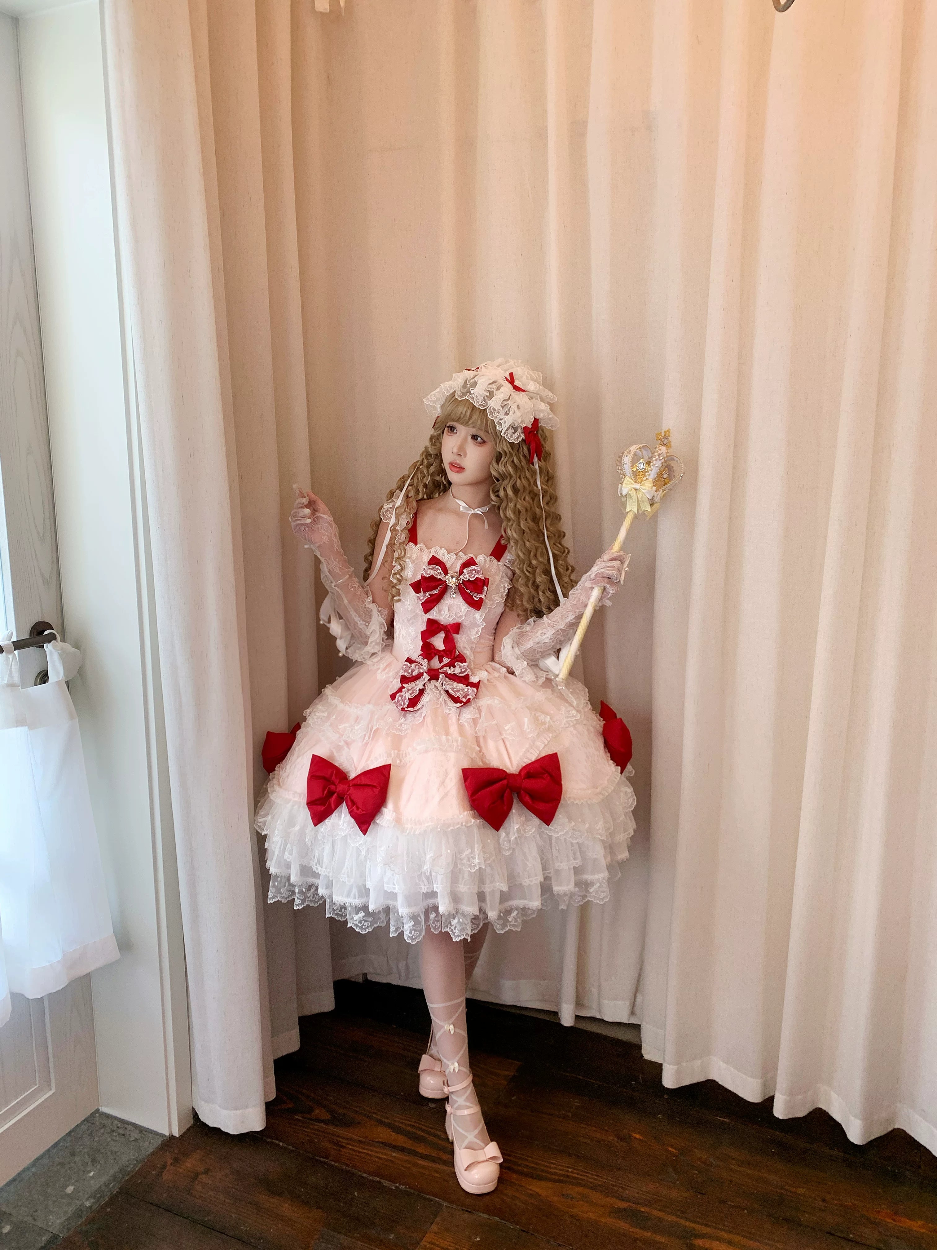 Floral Dream Isle - Sweet Lolita Doll-like JSK Dress, Bows & Lace 44705:821047