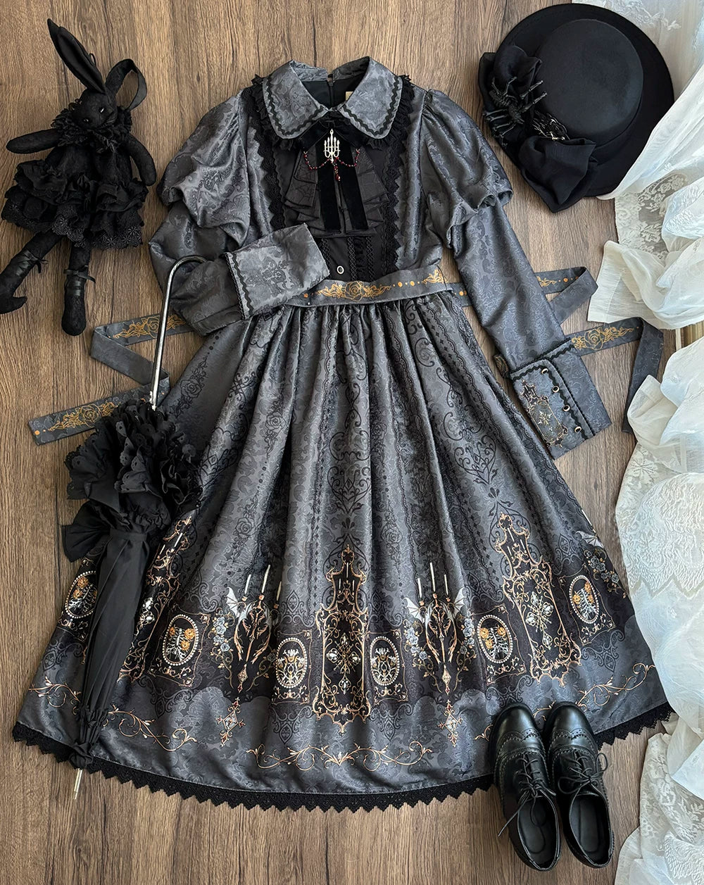 Blood Night Lantern - Jacquard Gothic Lolita Dress, Juliet Sleeve 44543:812301