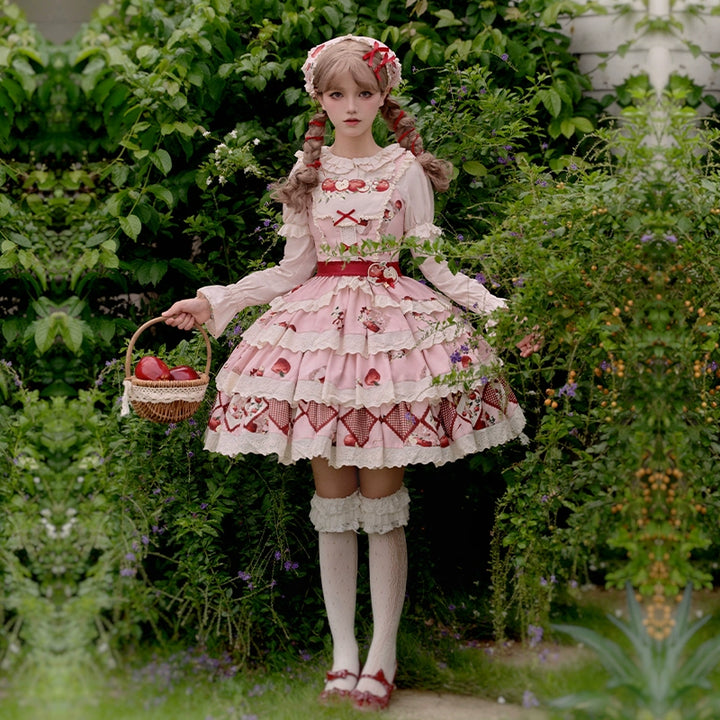 With PUJI~Apple Orchard~Country Lolita SK Embroidered Twins Lolita Top Skirt