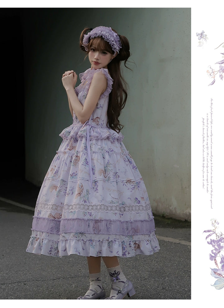 Urtto~Pea Squirrel~Country Lolita Purple JSK Dress with Tulle Cardigan