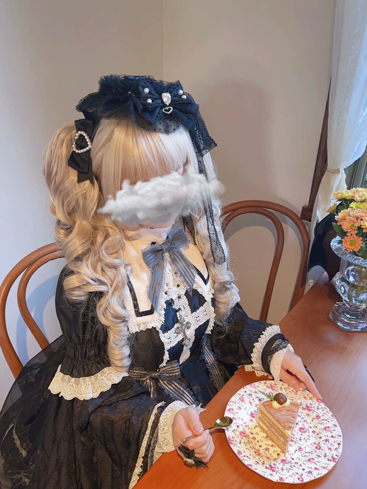 CheeseCat~Handmade Gothic Lolita Hat Anthony Cake Bow Lolita Hearwear   