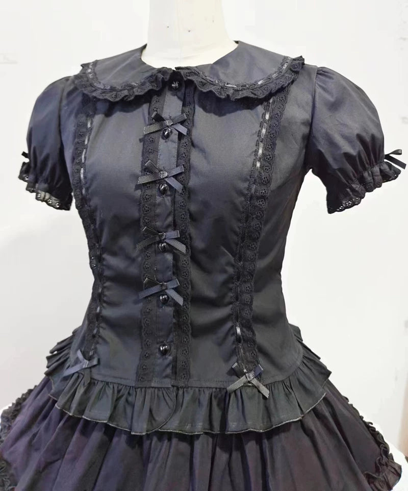 Sweet Lolita Short Sleeve Blouse, Multi-color Ribbons & Bows (L M S XL) 45774:861986