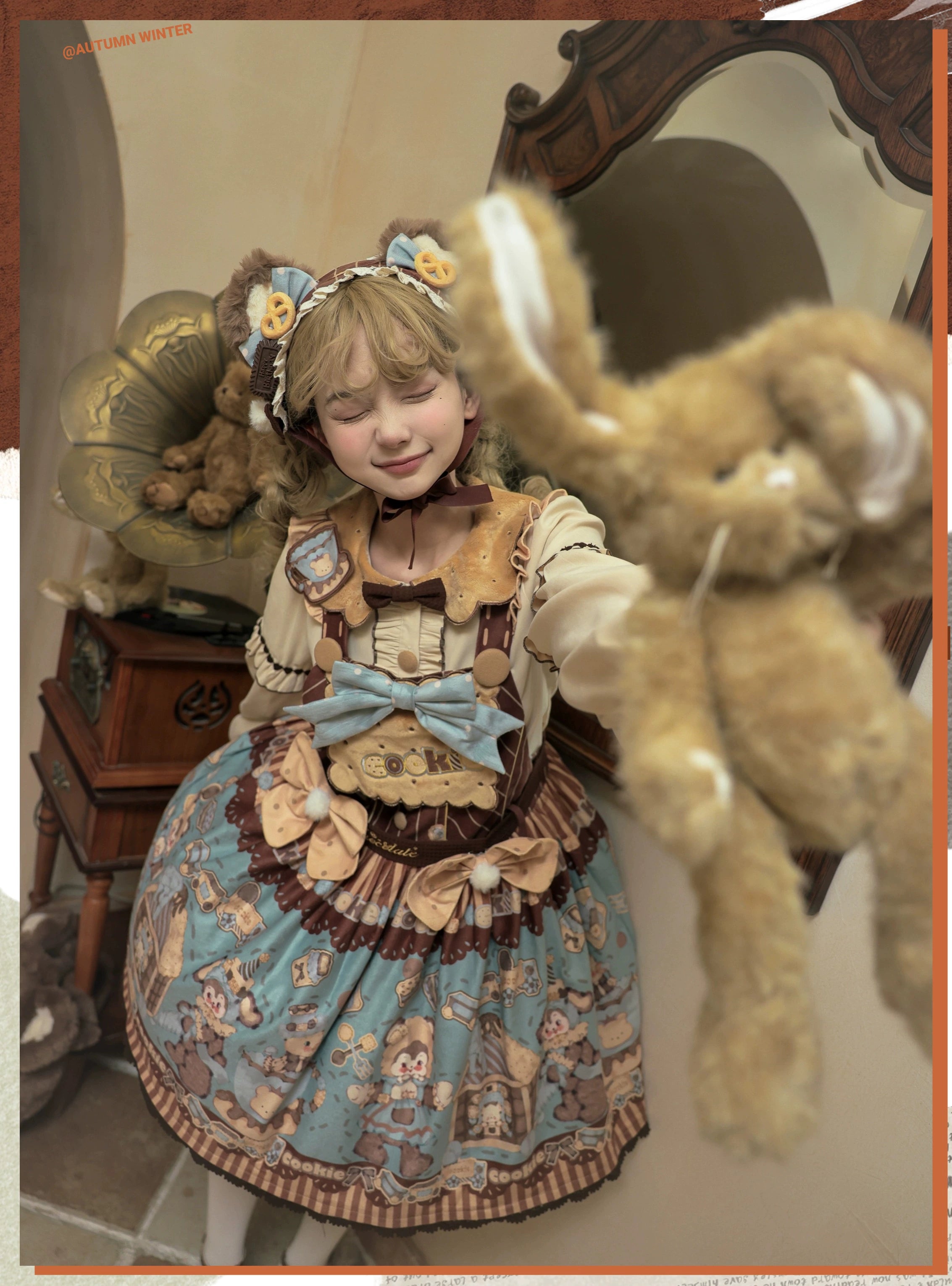 Star Fantasy - Bear Cookies - Kawaii Bear Printed Vintage Lolita Dress 43817:786434