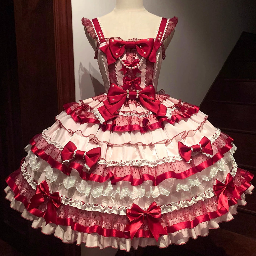 Sakurahime~Ribbon Strawberry~Sweet Lolita JSK and BNT with Old School Lolita Style 42537:744353