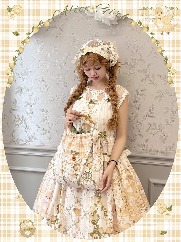 Alice girl~Lemon Rabbit~Kawaii Lolita Handbag Yellow Plaid Bag Handbag  