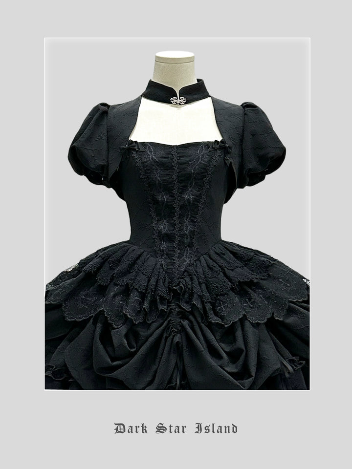 Dark Star Island~Moonlight Sanctum~Gothic Lolita Bolero Detachable Sleeves Trailing S Black puffy sleeve bolero 