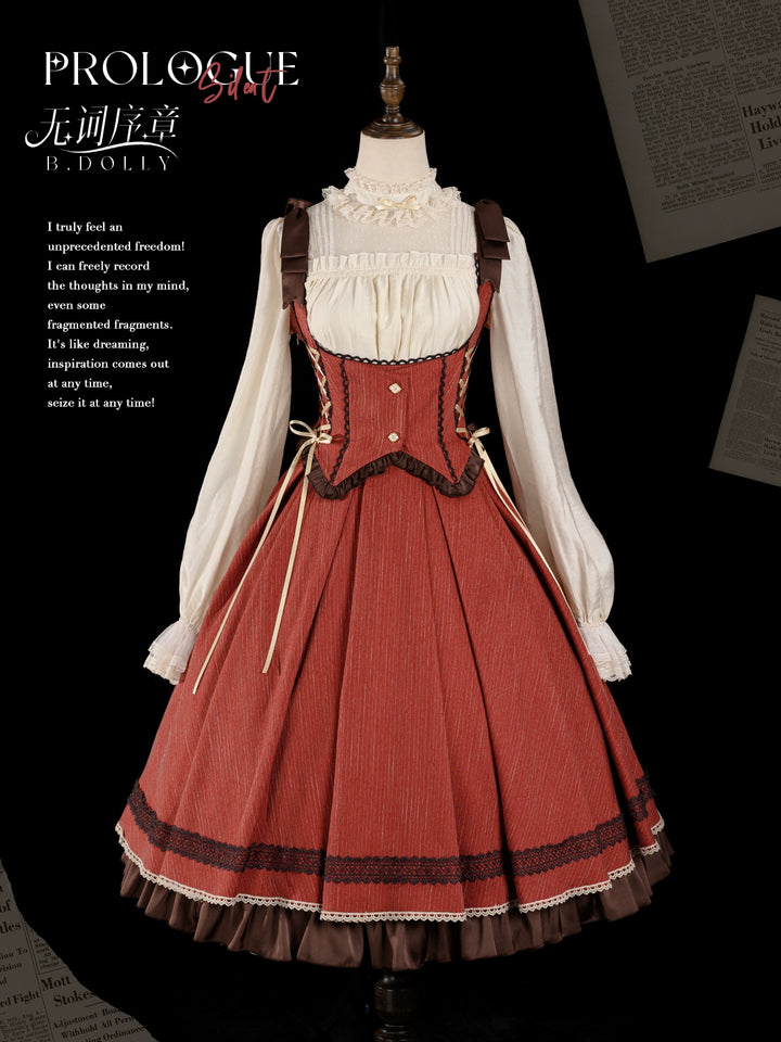 Baduoni~No Word Prologue~Classic Lolita JSK Suit Bust-supporting Dress Brick Red Bust-supporting JSK Only S