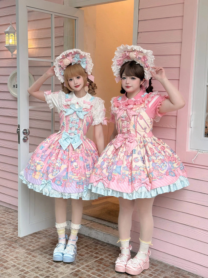 Star Fantasy~Rainbow Buffet Bunny~Candy-Like Kawaii Lolita Dress Suit with Plus Size Shirt