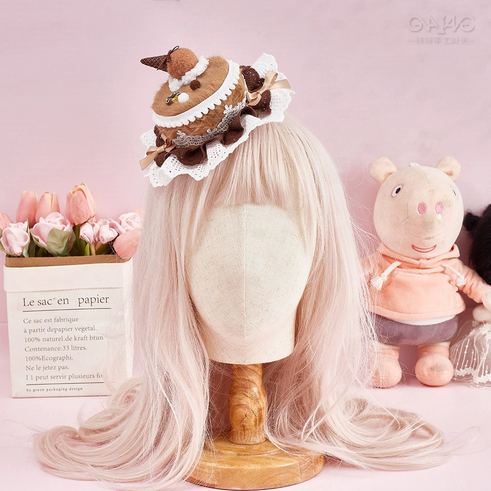 Handmade Sugar Time~Sweet Lolita Cake Hat Hair Accessory Chocolate Clip   