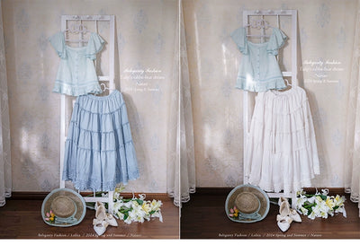 Beleganty~Tulip's Rabbit-Bear Dream~Sweet Lolita SK Suit Lolita Flutter Sleeve Top   