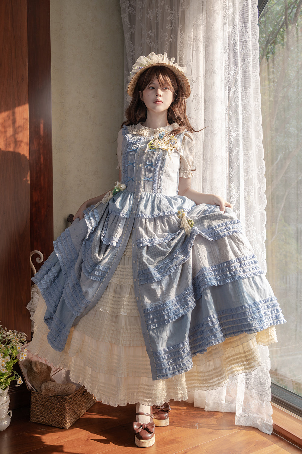 Miss Point~Garden Sunflower~Country Lolita JSK Five-Tiered Open Front Dress