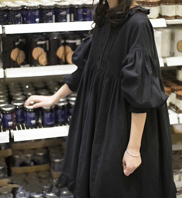 Alice Studio~Japanese Lolta Dress Vintage Mori Style OP free size black dress-long sleeve 